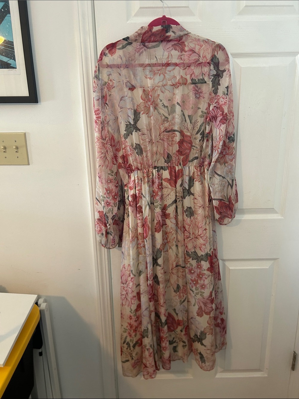 Zara Floral Long Sleeve Midi Dress in Cream and Pink - Picture 7 of 7